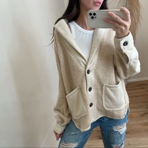 mrsalliexo Cream Sherpa Hooded Button-Up Jacket